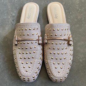 Beige & Gold Studded Mule/Loafer
